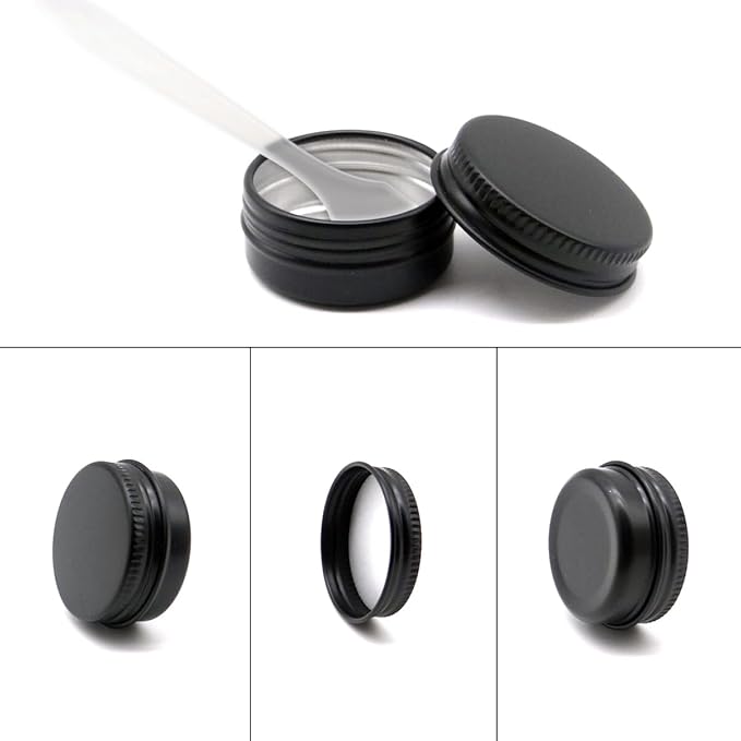 10ml Aluminum Tin Jar, 1/3 oz Makeup Containers, 10g Aluminum Screw up Lid Small Round Container Bottle for Cosmetics, Lip Balm, Cream, Toner, Eyeshadow, Candle Tea Beads, 24 Pack Black Tins