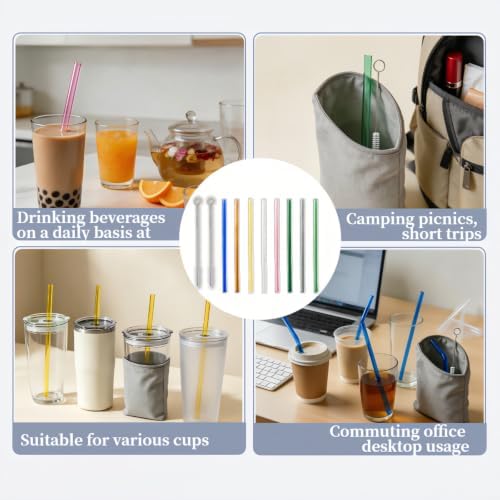 8 Pack Reusable Straight Glass Straws,8 Inch Food Grade Heat Resistant,BPA FreeLead-Free Multicolor Glass Straws for Smoothie Milkshake Juice Cocktail Tea Hot Drinks,with 2 Cleaning Brushes - Image 5