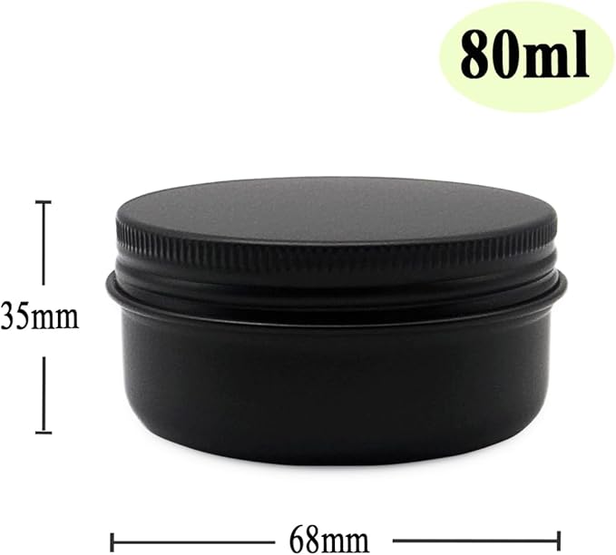 10pack 80ml Aluminum Tin, 80 Gram Black Empty Travel Cosmetic Sample Containers with Screw Cap Lid, 80g Metal Tins Can Storage Travel Jars for DIY Crafts, Lip Balms, Face Cream, Candle, Tea