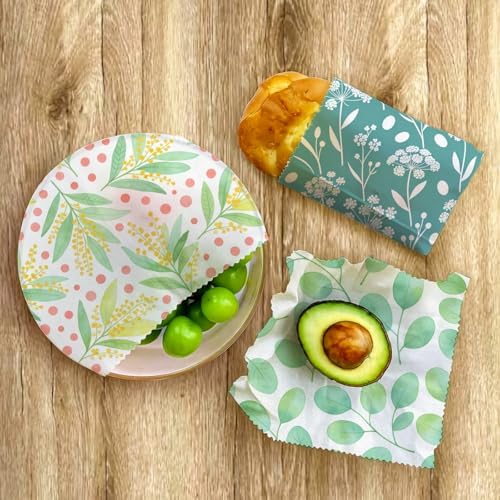 Reusable Beeswax Wraps, Leaves & Flowers Wraps, 9 Pack Eco-Friendly Food Storage, Organic Cotton, Sustainable, Zero Waste, Plastic-Free, Sandwich, Snack, Bowl Covers, 1XL, 3M, 5S - Image 7