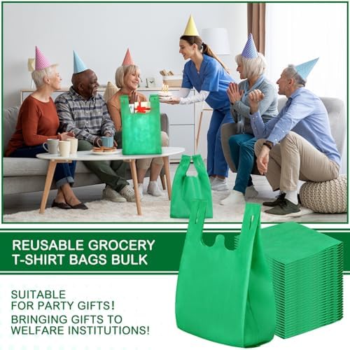 Windyun Large Grocery T-shirt Bags Bulk Reusable Non Woven Shopping Bag Foldable Gift Tote with Handle, 20.5x11x5.5 Inch - Image 5