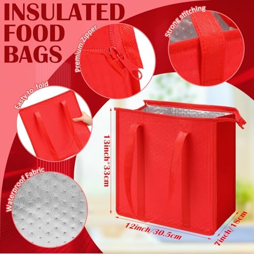 10 Pack 10 Pack Large Insulated Grocery Bag Zippered, Red - Image 2
