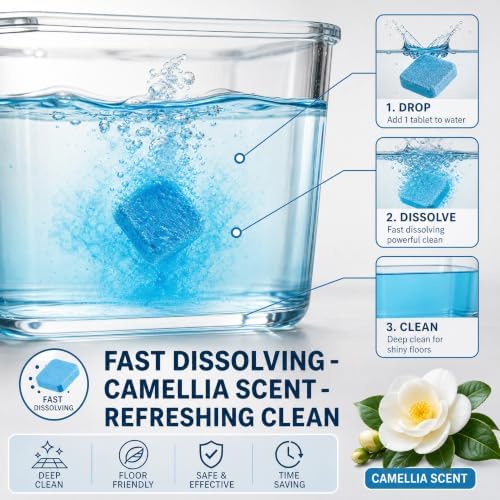 Multi Surface Floor Cleaner Tablets, 100 Count, Fast Dissolving Blue Cleaning Tablets with Camellia Scent, Concentrated Formula for Hardwood, Laminate, Tile, Vinyl and Sealed Floor Surfaces - Image 5