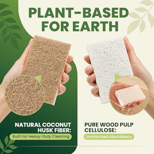 Metflavor Kitchen Sponges, 6 Count, Natural Sponge with Coconut Scrubber - Image 3