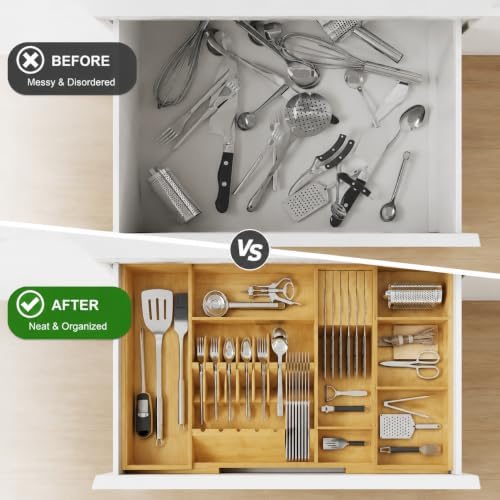 Bamboo Expandable Kitchen Drawer Organizer, 17.7-29.5 in,Natural - Image 4