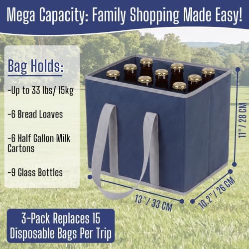 VENO 3 Pack Reusable Grocery Shopping Bags Utility Tote w/Sturdy Handles - Image 2
