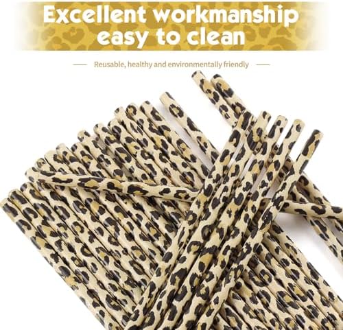 Zopeal 25 Pcs Reusable Leopard Straws with Cleaning Brushes, Light Yellow - Image 6