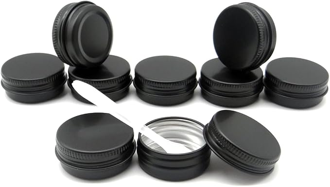 15 Pack 15g Travel Size Aluminum Tins, 15ml Black Metal Tin Cans 1/2 oz Containers with Screw Lid for Makeup Samples, Nails, Lip Gloss Balm, Salve, Slime, Spices, Candy, Paints, Candle, Tea
