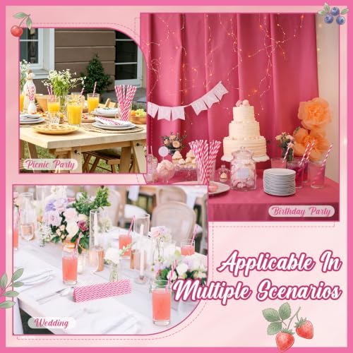 Honeydak 50 Pcs Reusable Plastic Straws Bulk,Rose Red Stripe - Image 5