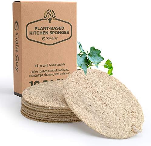 Natural Loofah Dish Sponge - 10 Pack (6 + 4 Bonus) - 100% Plant-Based, Plastic-Free Kitchen Scrubber Pads | Compostable & Zero Waste Alternative to Traditional Sponges by GaiaGuy