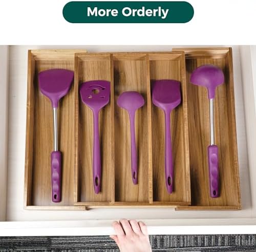 Utoplike Acacia Kitchen Drawer Organizer Expandable, Utensils Cutlery Tray - Image 4