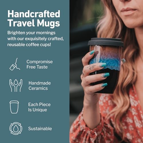 NOVA CERAMICS 12oz Travel Coffee Mug - Unique Microwave & Dishwasher Safe Tumbler With Lid - Gifts For Women & Men - Image 2