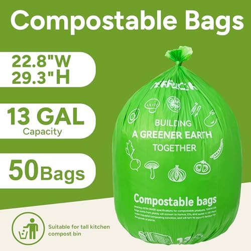 13 Gallon Compostable Trash Bags,50 Count, Heavy Duty Tall Kitchen Food Scrap Waste Bag,Certified BPI and ASTM D6400 Standard - Image 3