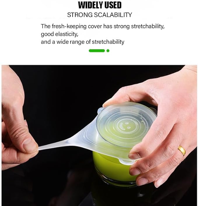Reusable Silicone Stretch-Lid Set – 6 Sizes (2.4″-7.1″), Crystal-Clear, BPA-Free, Airtight Food-Saver Covers for Bowls, Cans, Half Fruit & Veg | Microwave, Freezer & Dishwasher Safe – 65 g Pack