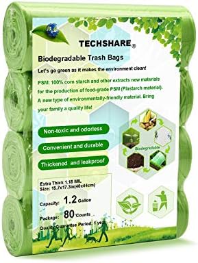 TECHSHARE 1.2 Gallon Biodegradable Trash Bags, 80 Count, Compostable Garbage Bags, 1.5 Gallon Capacity, Green by TECHSHARE%C2%AE