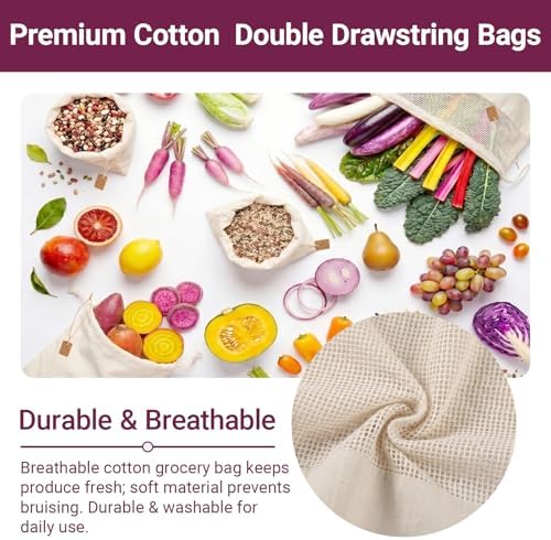 Set of 8 Ambrosia Cotton Produce Bags Drawstring Muslin - Image 2