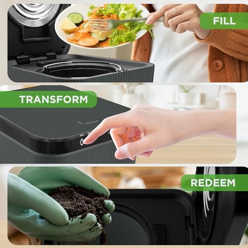 NutriChef Electric Kitchen Composter | 3 Quart Food Recycler | Food Waste Compost Bin for Countertop | 1 Button to Compost, Easy to Clean Composter Bucket | Low Noise, Odorless & Auto Clean | Grey - Image 4