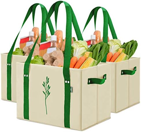 Green Bulldog Reusable Grocery Bags, Tote Bag For Shopping, Beige, 3 Pack by GreenBulldogBags
