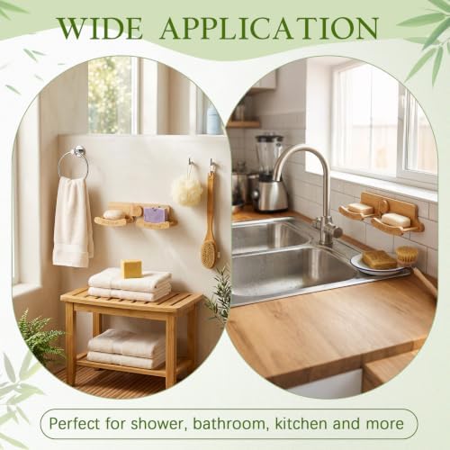 Double Bamboo Soap Dish for Shower, Wall Mounted - Image 5