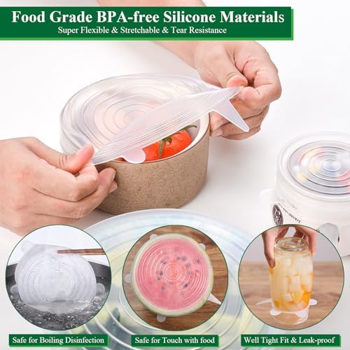 Silicone Stretch Lids, 12 Pack of Reusable Silicone Lids for Food Storage BPA-free Silicone Covers for Bowls, 6 Different Sizes to Fit Most Food Containers, Microwave & Dishwasher Use Safe - Image 3