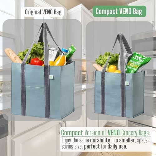 VENO 2/4 Pack Compact Reusable Grocery Shopping Bags with Hard Bottom - Image 5