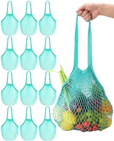 Eccliy 12Pcs Reusable Cotton Mesh Grocery Bag with Handle, Teal, 10 in by Eccliy