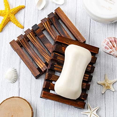 Honoson 5 Pieces Wooden Soap Dish Holder Tray Wood Bar Soap Holder Tray Self Draining Saver for Shower Bathroom Kitchen - Image 3