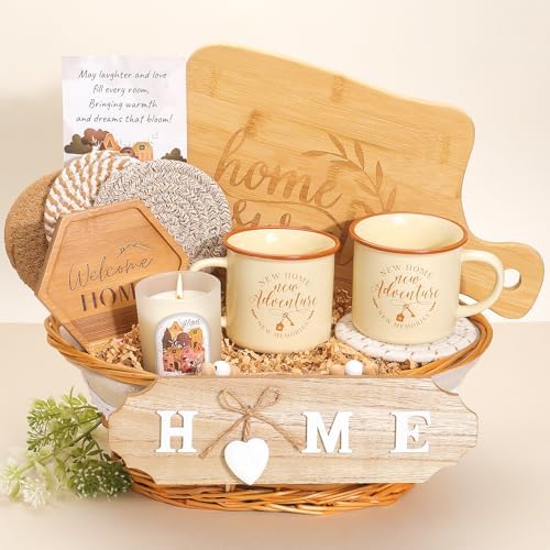 House Warming Gifts New Home,New Home Gifts Ideas,Housewarming Gift,Closing Gift for Home Buyers,House Warming Basket with Mugs Cutting Board Candle by Elysirise
