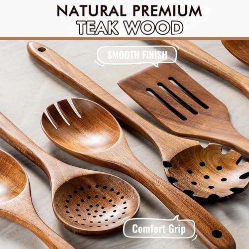 10Pcs Wooden Kitchen Utensils Set, Heat Resistant Wooden Spoons for Cooking - Image 2
