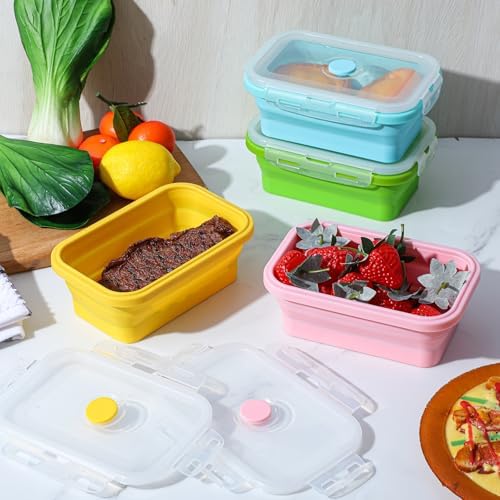 8 Pcs silicone food storage containers, 17 Oz/500 Ml Silicone Bowls for Camping with Airtight Lids, BPA-Free Square Bowls for Meal Prep, Freezer Dishwasher Microwave Safe, 4 Colors - Image 6