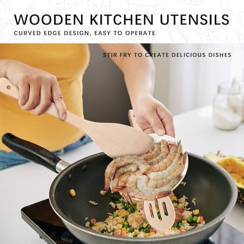 Wooden Spoons for Cooking, 4-Piece Beech Wood Cooking Utensil Set - Image 4