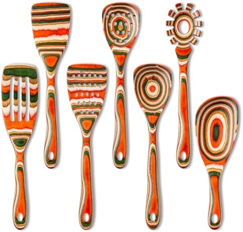 Gudamaye Pakkawood 7-Piece Red Wooden Cooking Utensils, Wooden Spoons for Cooking,Wooden Spoon Set, Wooden Kitchen Utensil set, Pakkawood kitchen Utensils for Serving, Bridal Shower Gifts by Gudamaye-WoodenUtensilsSets