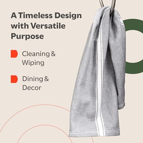 Zeppoli Classic Kitchen Towels - 30 Pack 100% Natural Cotton Towel Set, Reusable Wash Cloths, Absorbent Dish Towels, Machine Washable Hand Towels, Kitchen Essentials - 14” by 25” - Gray Base - Image 5