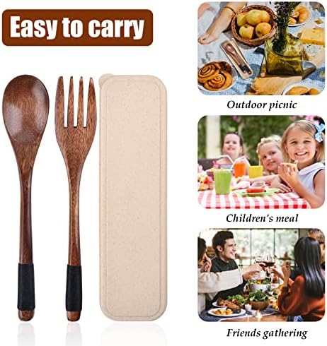 Wooden Cutlery Set, Travel Utensils with Case, Spoon & Fork, 3 Pcs - Image 4