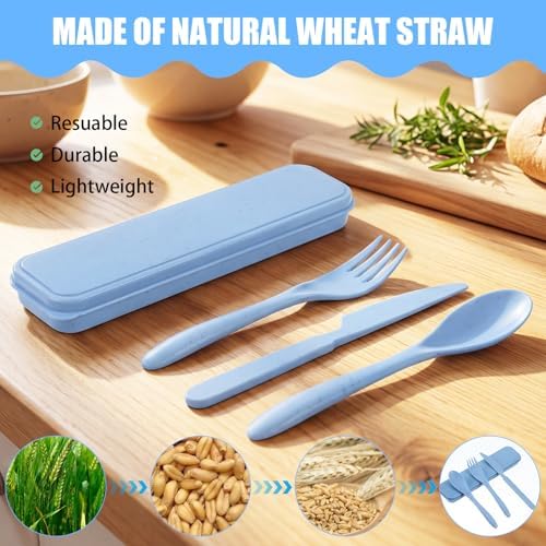 Reusable Utensils Set with Case, 28 Sets Wheat Straw Lunch Utensil Set, Portable Spoon Fork Knife Cutlery for Travel Camping Picnic Office Bento Box, Eco-Friendly BPA Free Tableware - Image 5