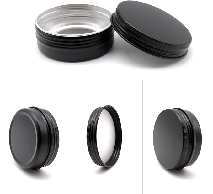 10pcs 60ml Round Lip Balm Tin Cans, 60 Gram Aluminum Tins Black Cosmetic Sample Containers with Screw Lid, 60g Metal Empty Storage Travel Jars for Salves, Lip Balms, Face Cream, Candle, Tea