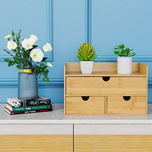 Bamboo Desk Organizer with Drawers, 3-Drawer Desktop Storage Box - Image 2