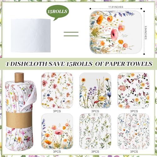 18 Pack Reusable Kitchen Cloths Cotton Towels, Wildflowers - Image 2