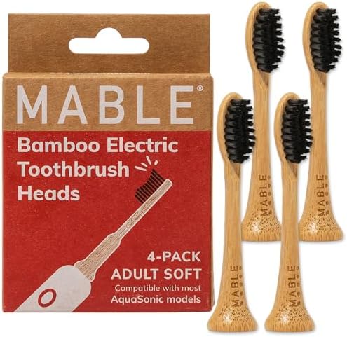 Bamboo Electric Toothbrush Heads | Compatible with Aquasonic Electric Toothbrush | 4 Brush Heads with Soft Bristles | Plant-Based Adult Size Replacement Heads by MABLEBrush