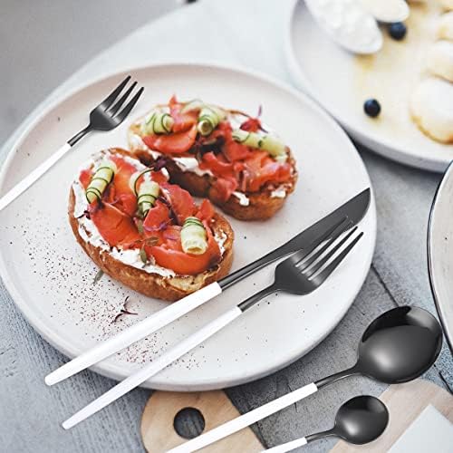 AARainbow 8 Pieces Stainless Steel Flatware Set Portable Reusable Cutlery Set Travel Utensils Set Including Chopsticks Knife Fork Spoon Straws Cleaning Brush Dishwasher Safe (White black) - Image 3