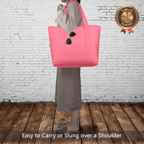 TOPDesign 3-Pack Canvas Tote Bags with an External Pocket, Reusable Grocery Shopping Bags, Top Zipper Closure, Daily Essentials (Rose Pink) - Image 2
