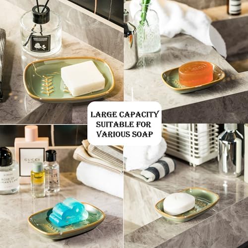 Miamolo Soap Dish Soap Holder Shower, Ceramic Soap Dishes for Bar Soap Sponge, Shower Soap Dish Soap Saver Tray for Bathroom Kitchen Sink, Easy to Clean, Green (Pack of 2) - Image 3