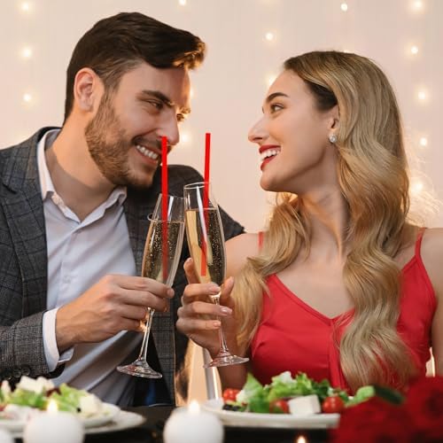 JANYUN 30 Pcs Red Heart Shaped Straws, Reusable Valentines Plastic Straw - Image 5