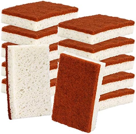 Natural Plant Based Scrub Sponge 12 Pack, Palm Fiber Scrubbing Sponge with Non Scratch Biodegradable Compostable Sponges,Long Lasting No Smell Dishwashing Kitchen Scrubber by PANYEE