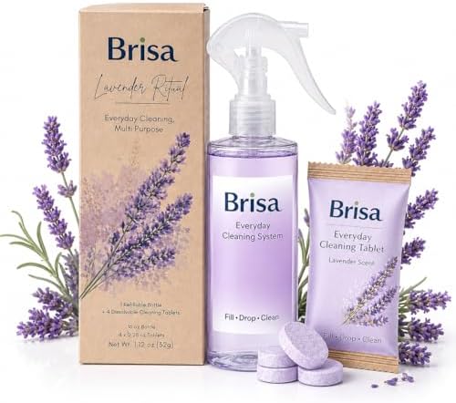 Lavender Cleaning Kit – Refillable Spray Bottle with 4 Multi-Purpose Cleaning Tablets for Kitchen, Bathroom & Everyday Home Care by BrisaHomeCare