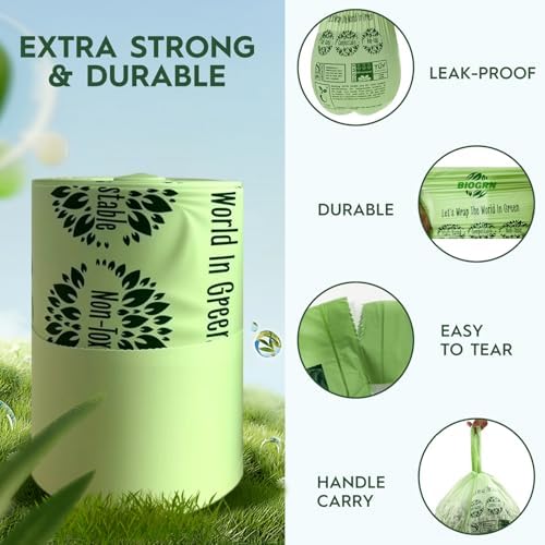 Compostable Trash Bags 1.2-1.6 Gallon Handle Tie 50 Count 0.6 Mil 6.06 Liter Small Compost Bags for Countertop Bin Biodegradable Bags Green for Kitchen ASTM D6400 & BPI Certified, OK Compost Home - Image 6