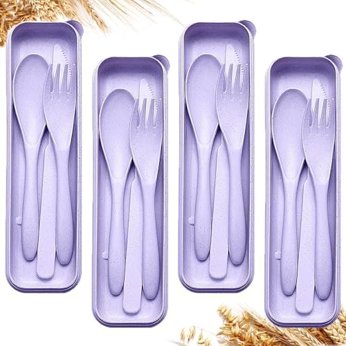 Reusable Travel Utensils Set with Case Wheat Straw Fork Spoon Knife Cutlery by Unknown
