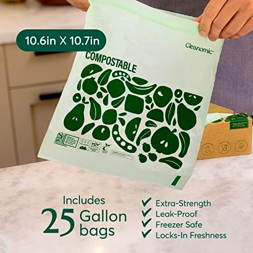Cleanomic Compostable* Gallon Size Food Storage Bags (25 Eco Zip) Freezer and Leak Proof, Also Available Quart, Snack and Sandwich Bags - Image 3
