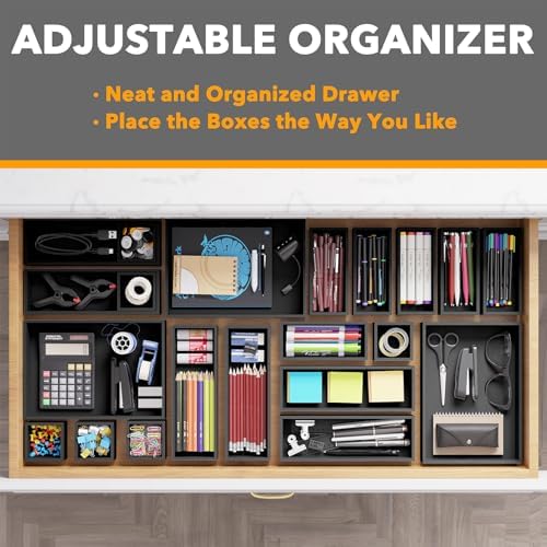 SpaceAid 21-Piece Bamboo Drawer Organizer Storage Boxes Set, Wood Tray Junk Drawer Organizers Multi-Use Divider Bins for Kitchen, Bathroom, Office Desk and Makeup Organization (21 Pack, Black) - Image 5