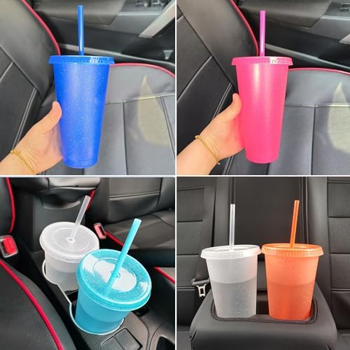 Suertestarry Tumbler with Straw and Lid,Water Bottle Iced Coffee Travel Mug Cup,Reusable Plastic Cups,Perfect for Parties,Birthdays,24oz-5 Pack (Bright Glitter, 5pack) - Image 3